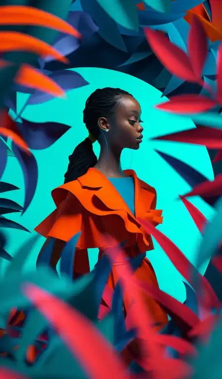 a fashion model standing inside the jungle