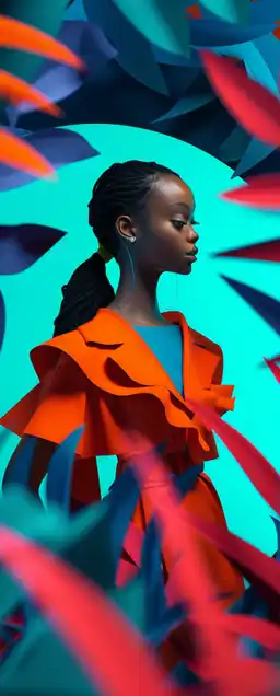 a fashion model standing inside the jungle