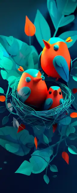 a bird sitting in his nest with his babies