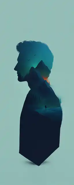 profile silhuette from a man with mountains and nature