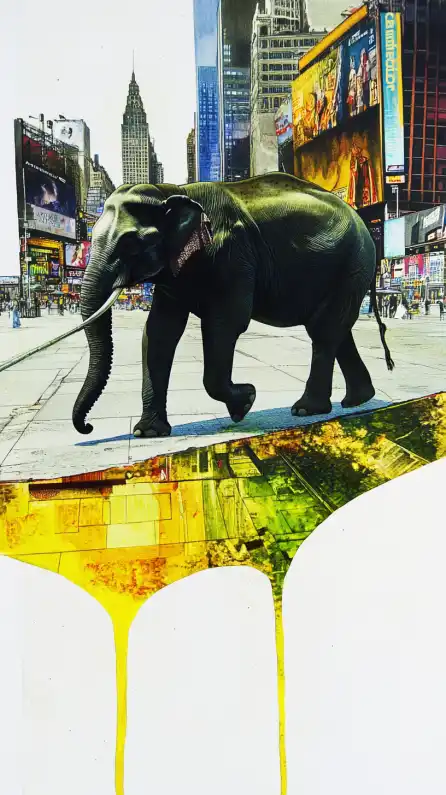 an elephant walking on times square in new york