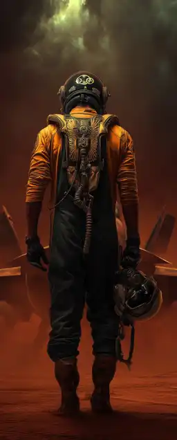 a fighter jet pilot with his helmet standing in front of his fighter jet