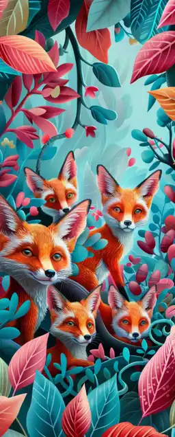 a group of young foxes playing inside the forrest