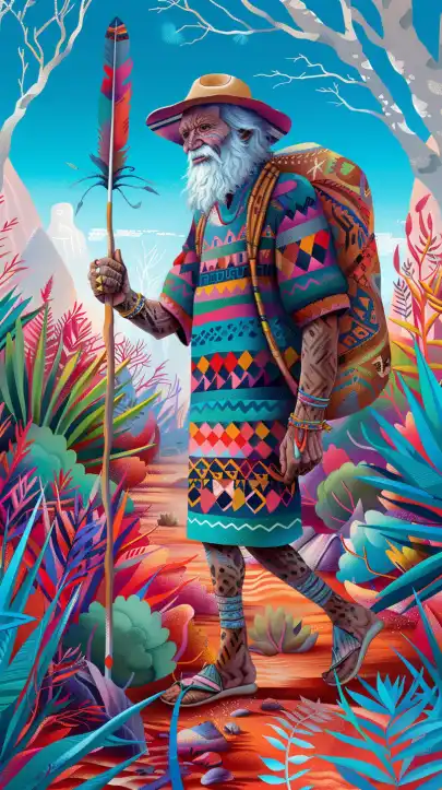 an aborigini in australia walking in the outback