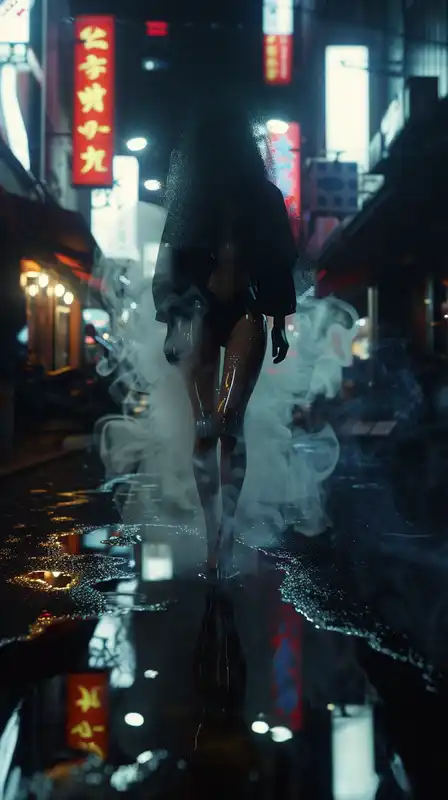 A top-ranked cyberpunk aesthetic code that produces moody, high-contrast visuals with futuristic tech vibes. It often delivers dark, neon-lit scenes or portraits with dramatic lighting – perfect for dystopian cityscapes, cybernetic characters, or rainy neon streets. The style leans toward a “photograph at night” feel with glistening reflections and deep shadows, adding instant cyberpunk flair.