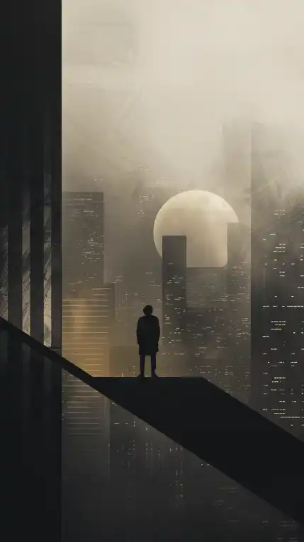 a young cyberpunk standing on a skyscraper roof overlooking the skyline