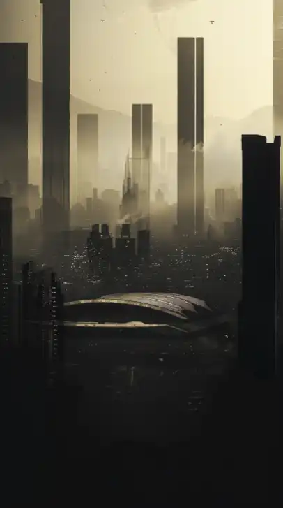 apocalyptic city with a big football stadium