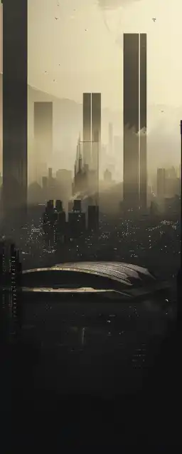 apocalyptic city with a big football stadium