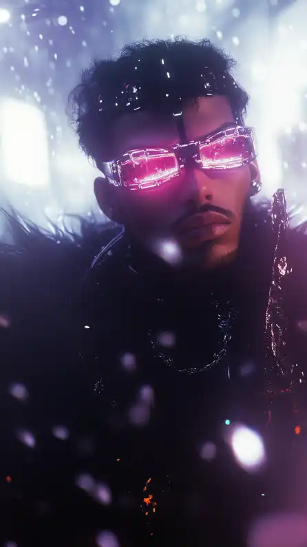a cyberpunk with his heads up googles