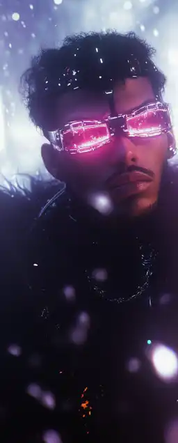 a cyberpunk with his heads up googles