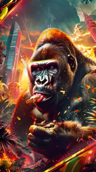 a gorilla in the jungle eating icecream