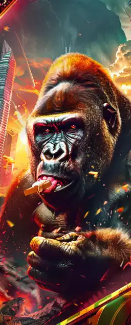 a gorilla in the jungle eating icecream