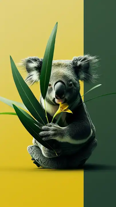 a koala bear having a flower in his hand