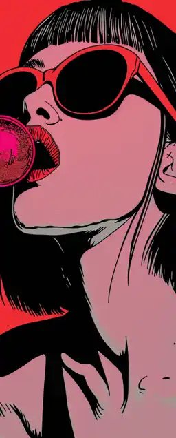 pop art of a feme fatal liking a lollypop