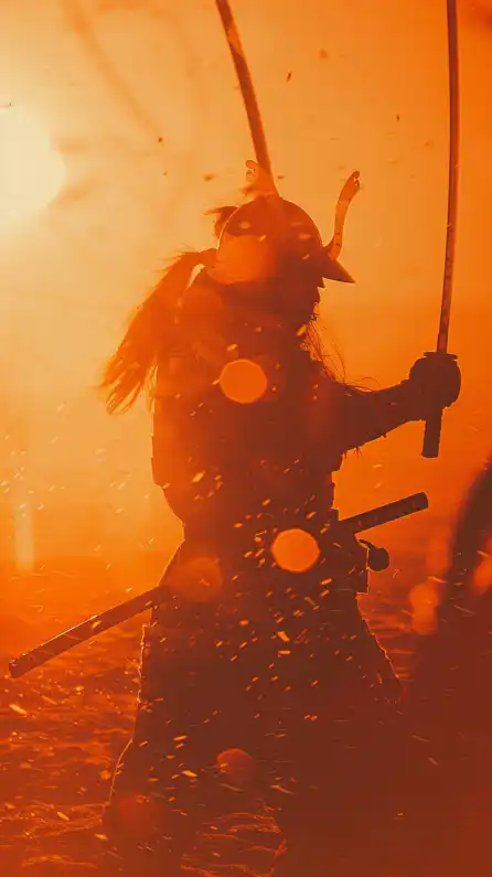 two samurai fighting in the desert