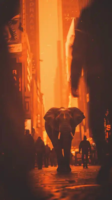 an elephant walking on time square in new york