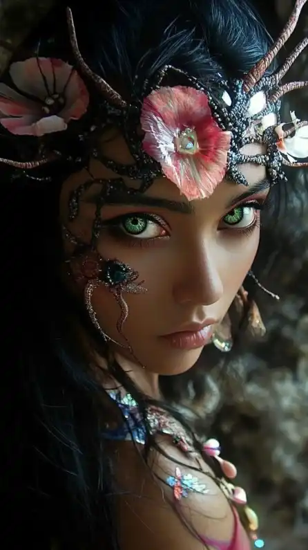 lose up fashion shoot of an beautiful hawaiian princess with green eyes
