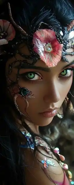 lose up fashion shoot of an beautiful hawaiian princess with green eyes