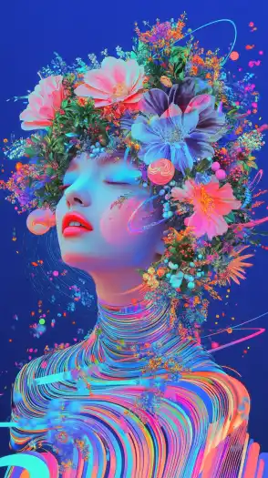 a female with flowers on her head