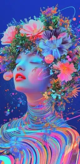 a female with flowers on her head