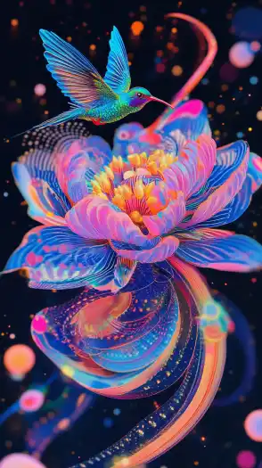 a colibri flying on a flower