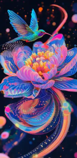 a colibri flying on a flower