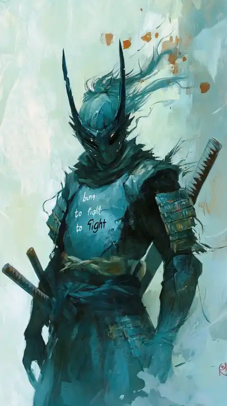 a samurai with words written born to fight