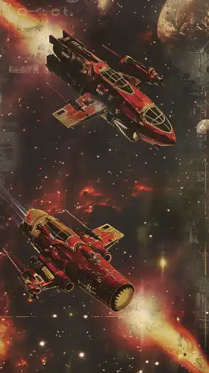 two spaceships fighting in space, galaxies in the background, astrophotography