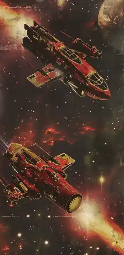 two spaceships fighting in space, galaxies in the background, astrophotography