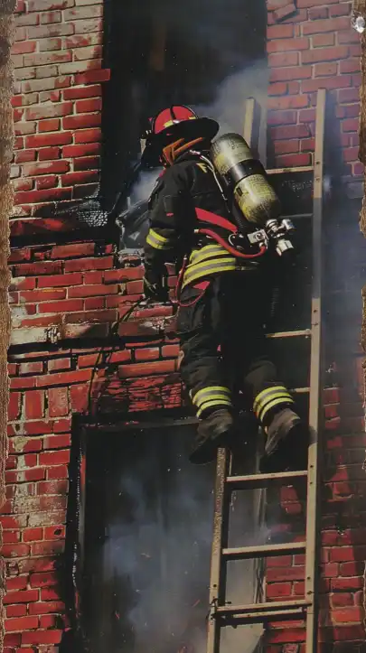 firefighter breaching into a burning building
