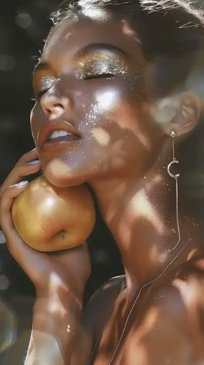 fashion model eating an apple