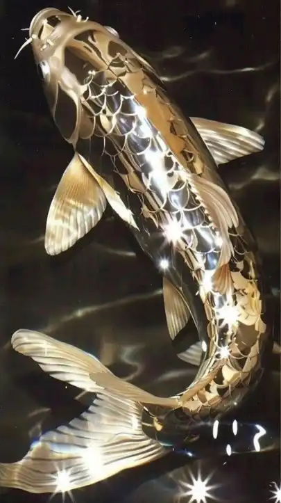 surrealistic koi fish in silver reflection colors