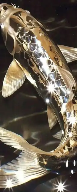 surrealistic koi fish in silver reflection colors
