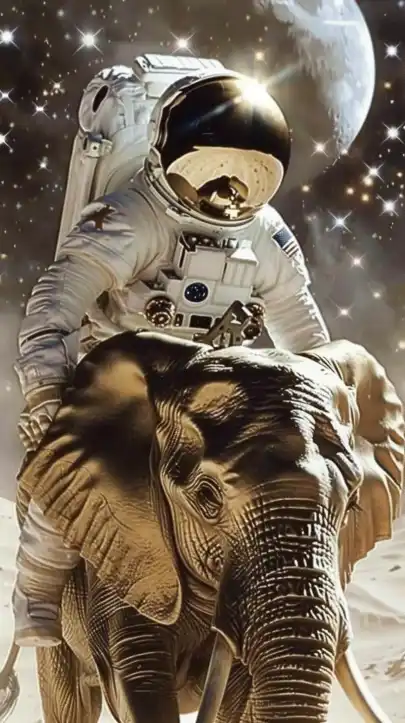 an astronaut in a space suite riding an elephant