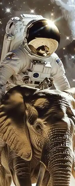 an astronaut in a space suite riding an elephant