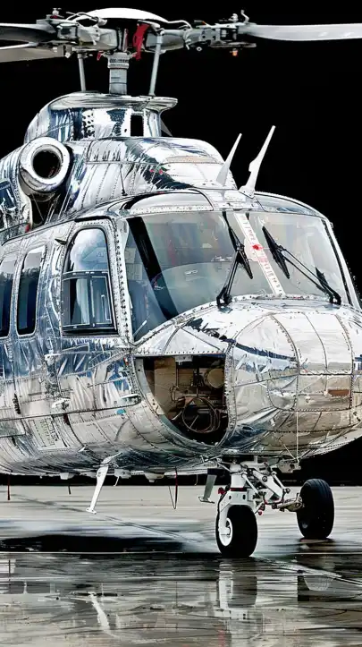 A futuristic translucent helicopter, displaying its advanced aerodynamics, motor system and rotors, isolated on a white background with subtle light reflections, translucent, transparent, side view, high resolution