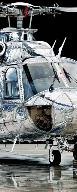 A futuristic translucent helicopter, displaying its advanced aerodynamics, motor system and rotors, isolated on a white background with subtle light reflections, translucent, transparent, side view, high resolution