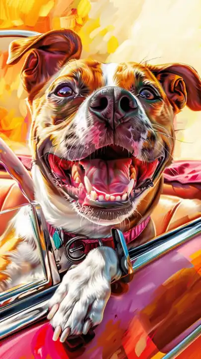 a dog driving a cabriolet