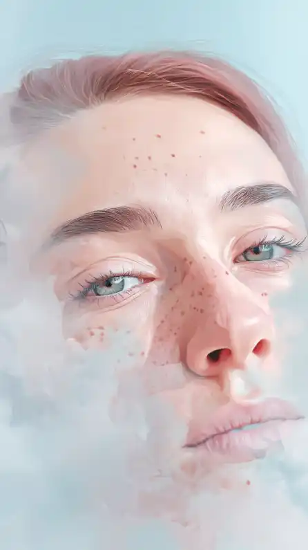 close up of a woman in the clouds