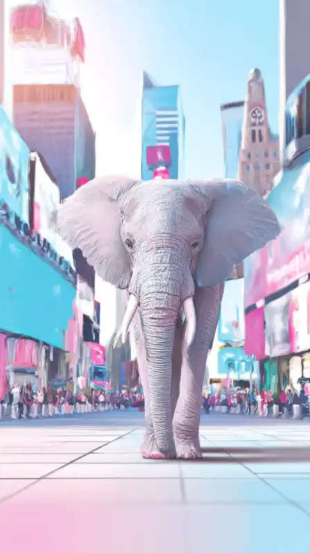 an elephant walking on times square in new york