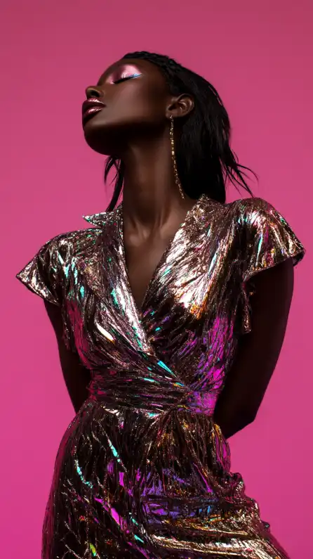 fashion shoot of a female black model embracing the moment