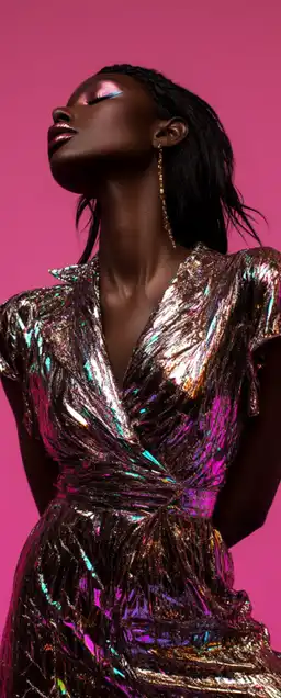 fashion shoot of a female black model embracing the moment