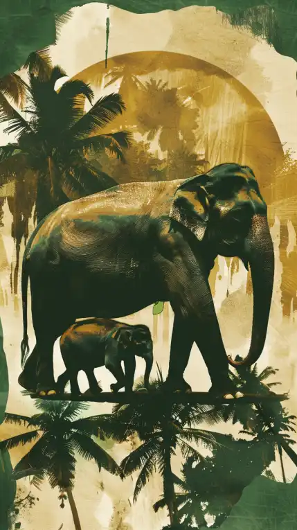 an elephant with his calb walking trough the jungle