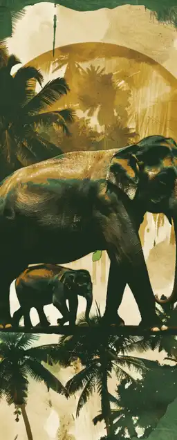 an elephant with his calb walking trough the jungle