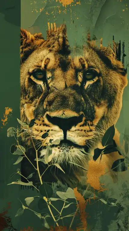 close up shot of a lioness peaking out of the bushes