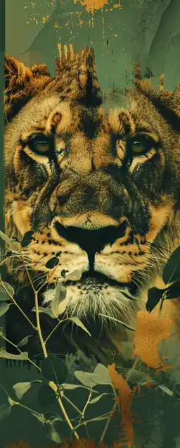 close up shot of a lioness peaking out of the bushes