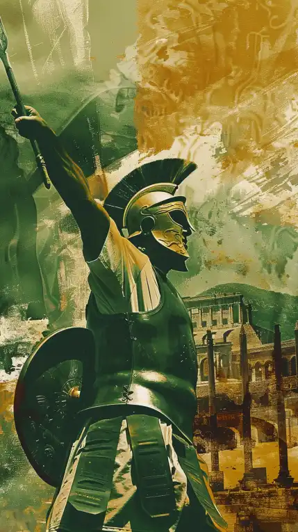 a warrior lifting his hand to the sky as a winning gesture