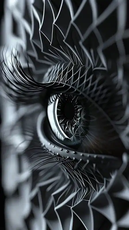 A close-up macro photograph of a human eye with green irises, long eyelashes, and well-groomed eyebrows, illuminated with soft lighting, highlighting beauty and detail.