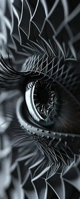 A close-up macro photograph of a human eye with green irises, long eyelashes, and well-groomed eyebrows, illuminated with soft lighting, highlighting beauty and detail.
