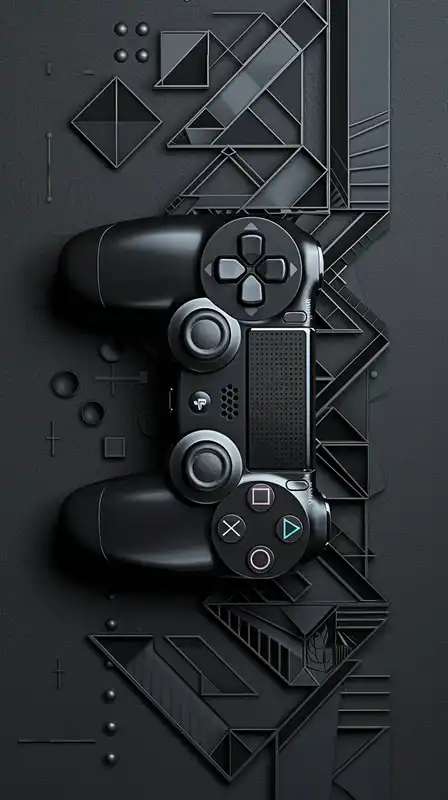 A black PlayStation controller with the iconic triangle, circle, cross, and square buttons, displayed on a plain background, representing gaming technology and design.